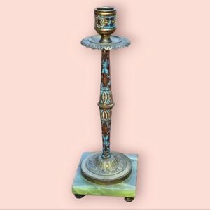 Vintage Enamel Bronze French Candle Holder